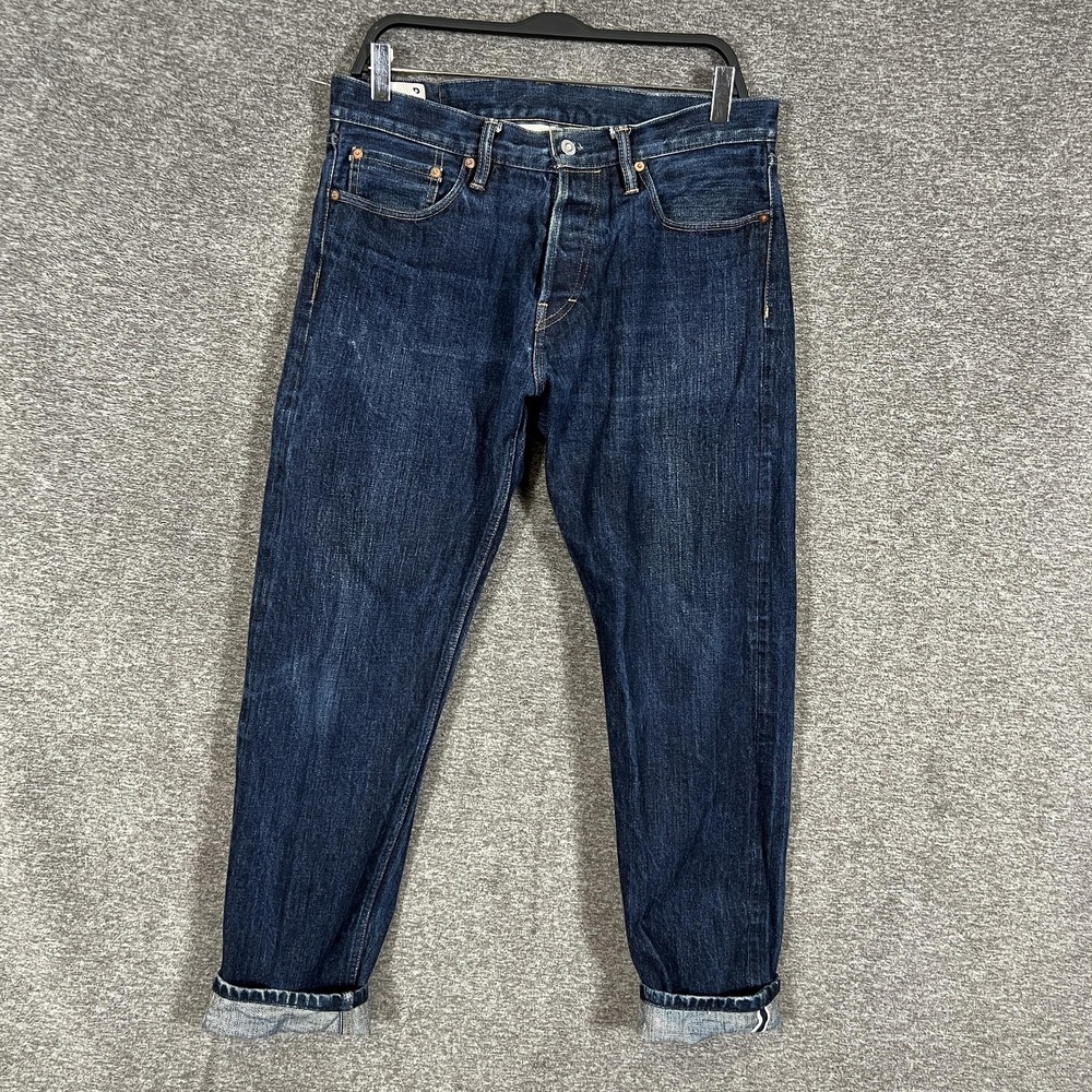 DROP Jeans Mens 34x30 Blue Selvedge Regular Straight Denim Button Fly Made Japan